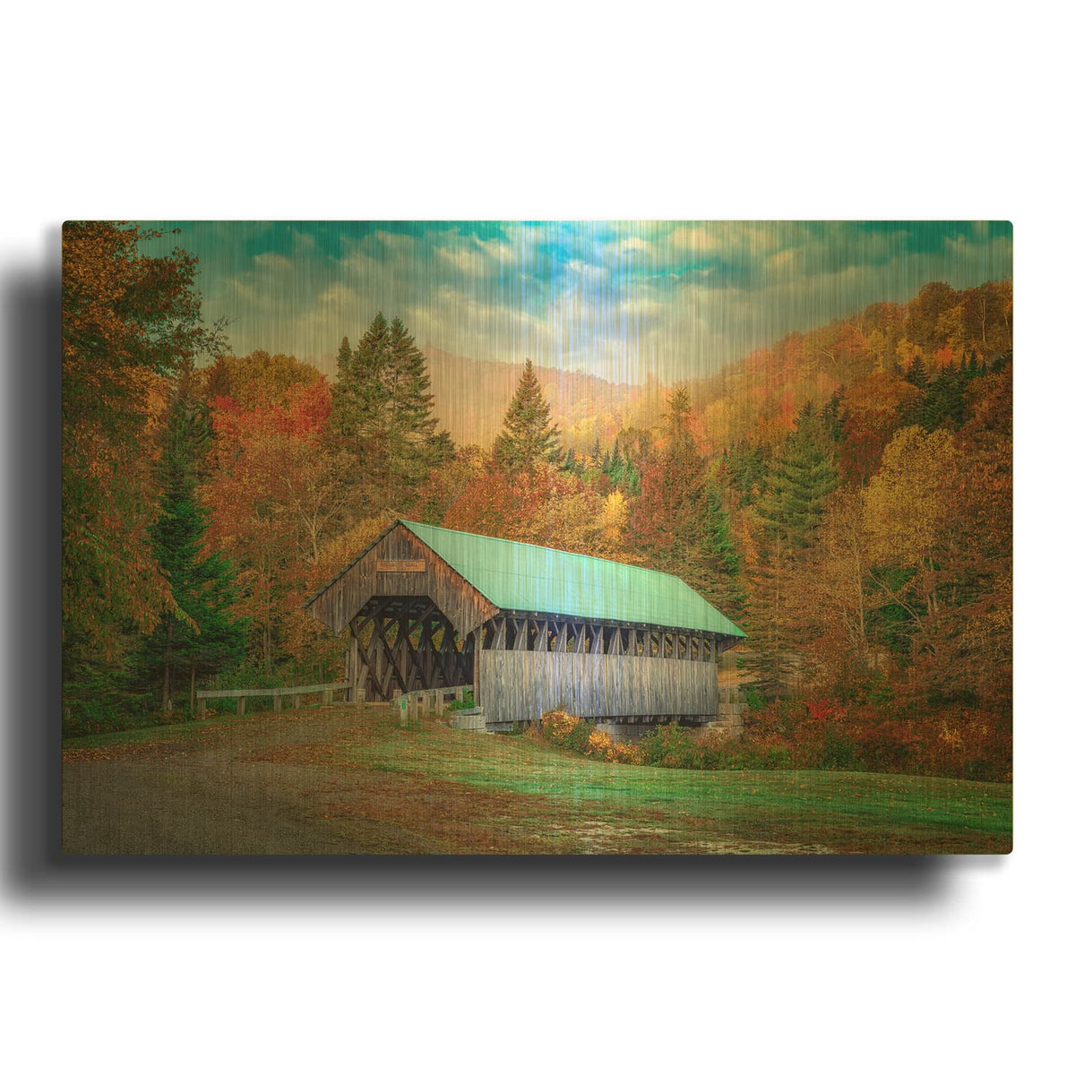 'Autumn At Bennet Bean Bridge' By Rick Berk Gold Metal Wall Art