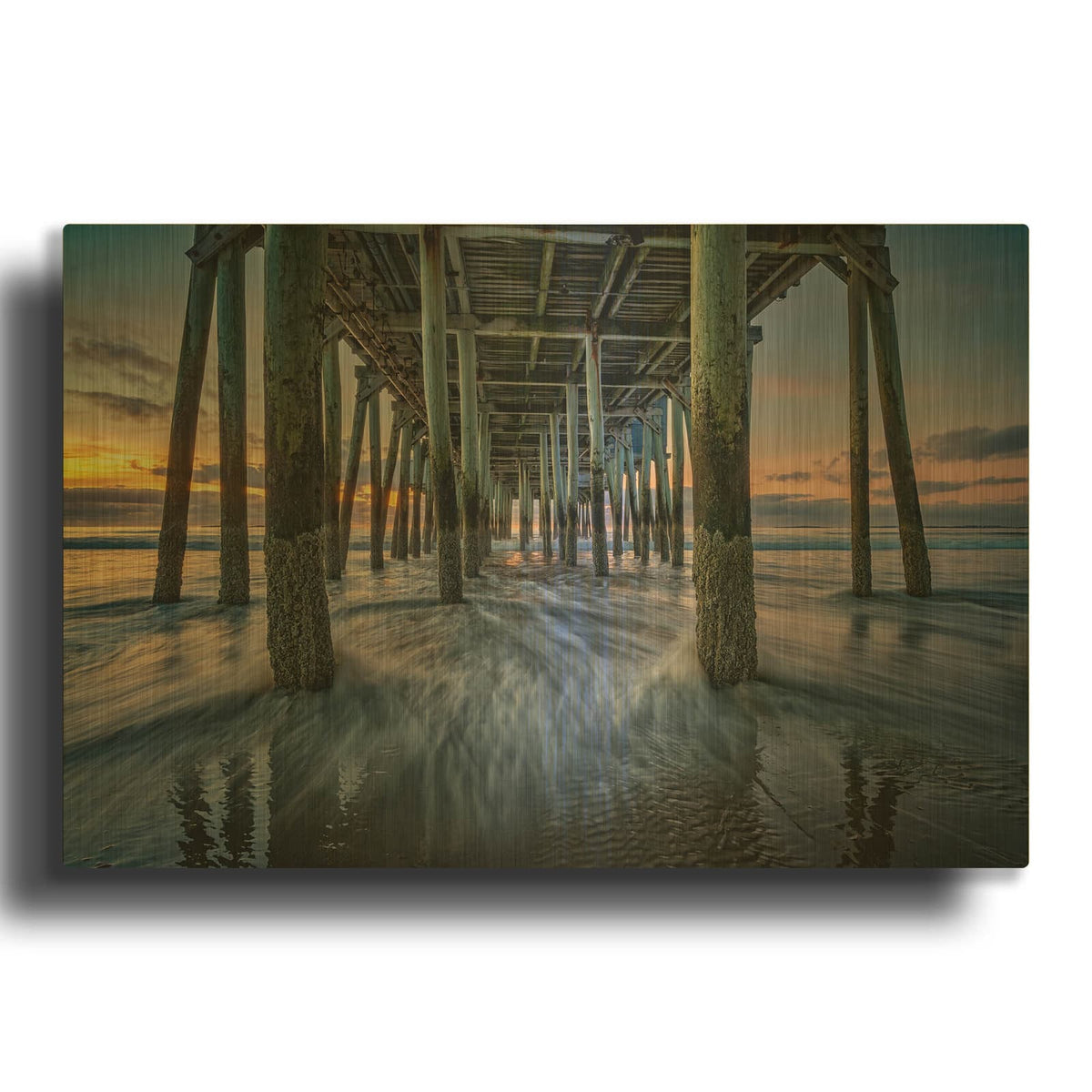 'Under The Pier At Dawn' By Rick Berk Gold Metal Wall Art