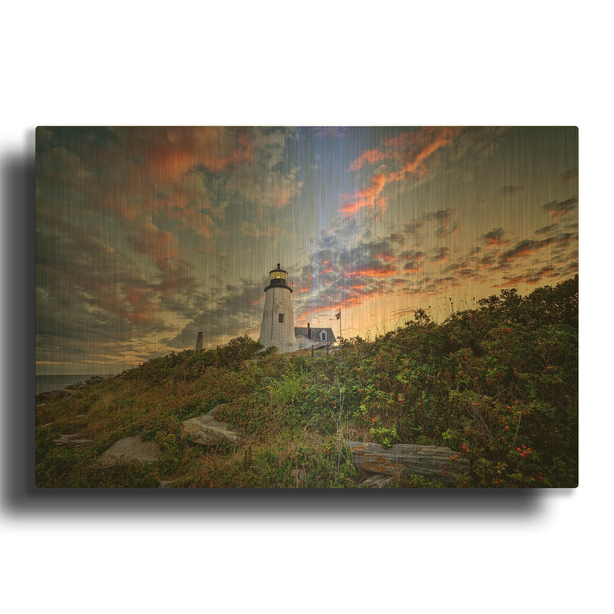 'Red Skies At Pemaquid Point' By Rick Berk Gold Metal Wall Art