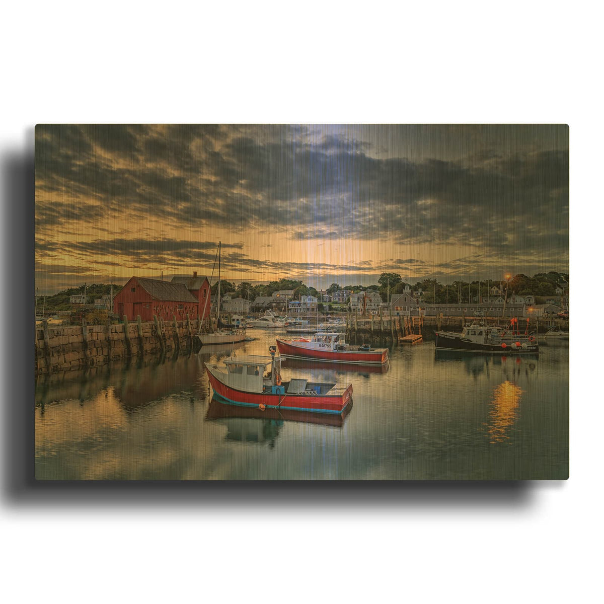 'Dawn In The Harbor' By Rick Berk Gold Metal Wall Art