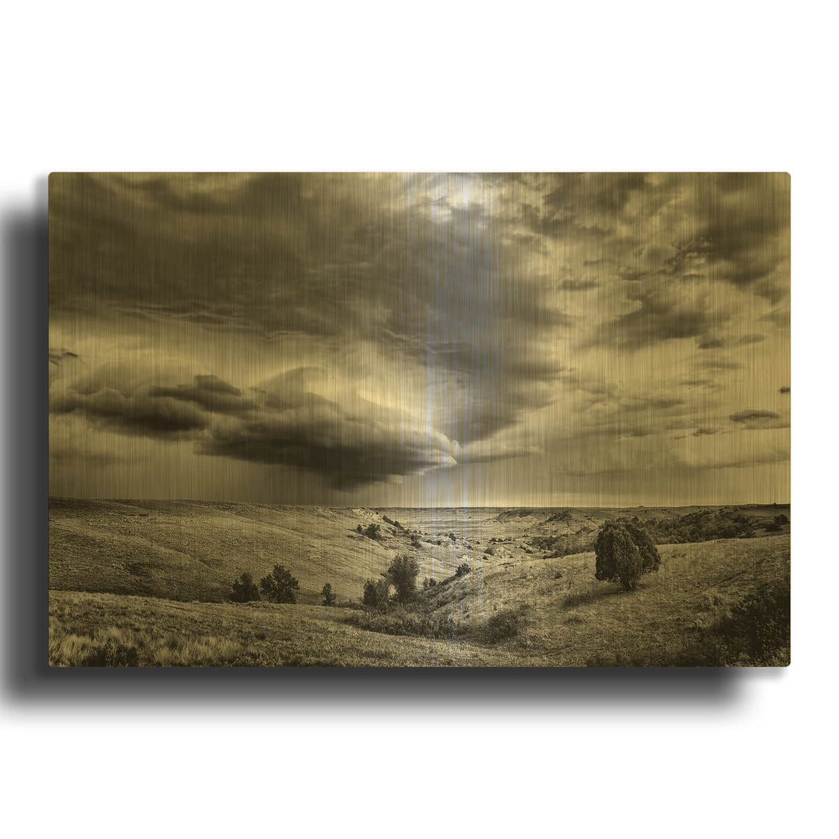'Thunder In The Badlands Monochrome' By Rick Berk Gold Metal Wall Art