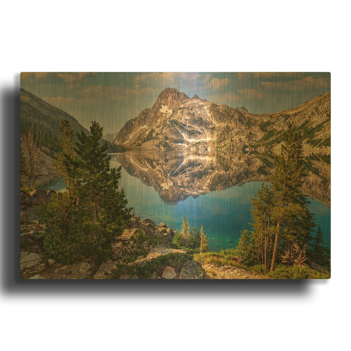 'Sawtooth Lake' By Rick Berk Gold Metal Wall Art