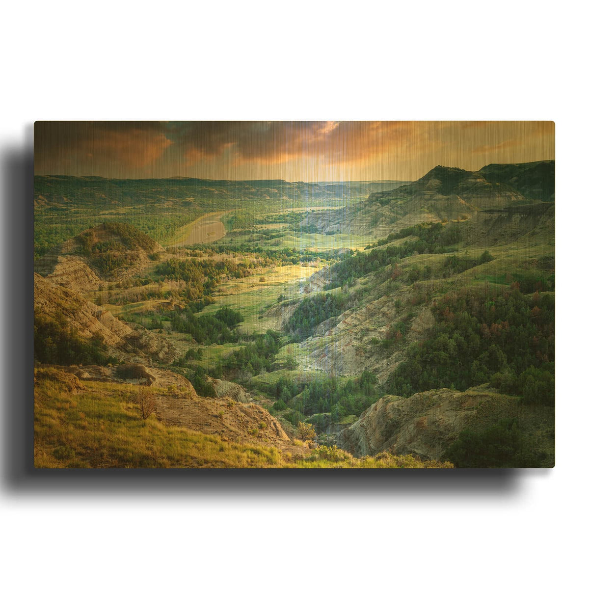 'River Bend Overlook At Sunset' By Rick Berk Gold Metal Wall Art