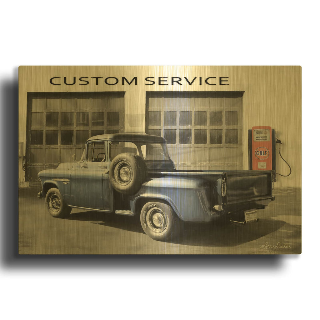 'Gulf Service Station' By Lori Deiter Gold Metal Wall Art