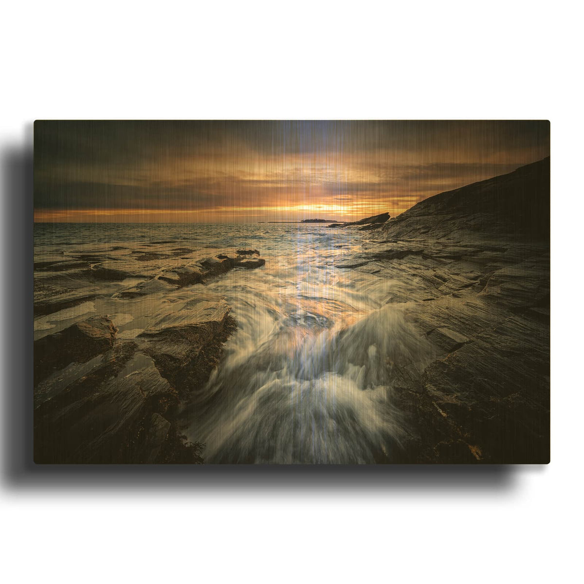 'Sunset At Two Lights' By Rick Berk Gold Metal Wall Art