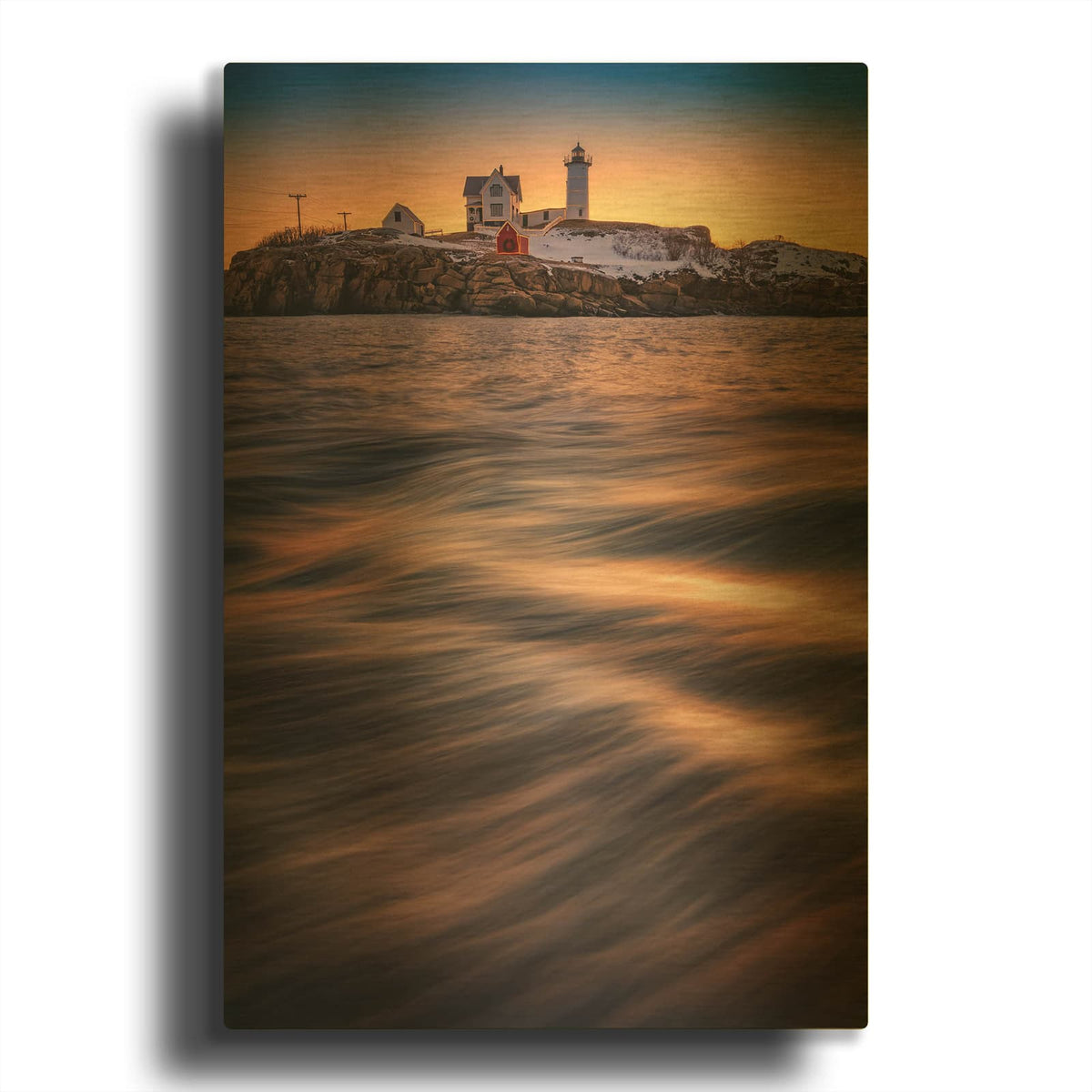 'The Guardian Of Cape Neddick' By Rick Berk Gold Metal Wall Art