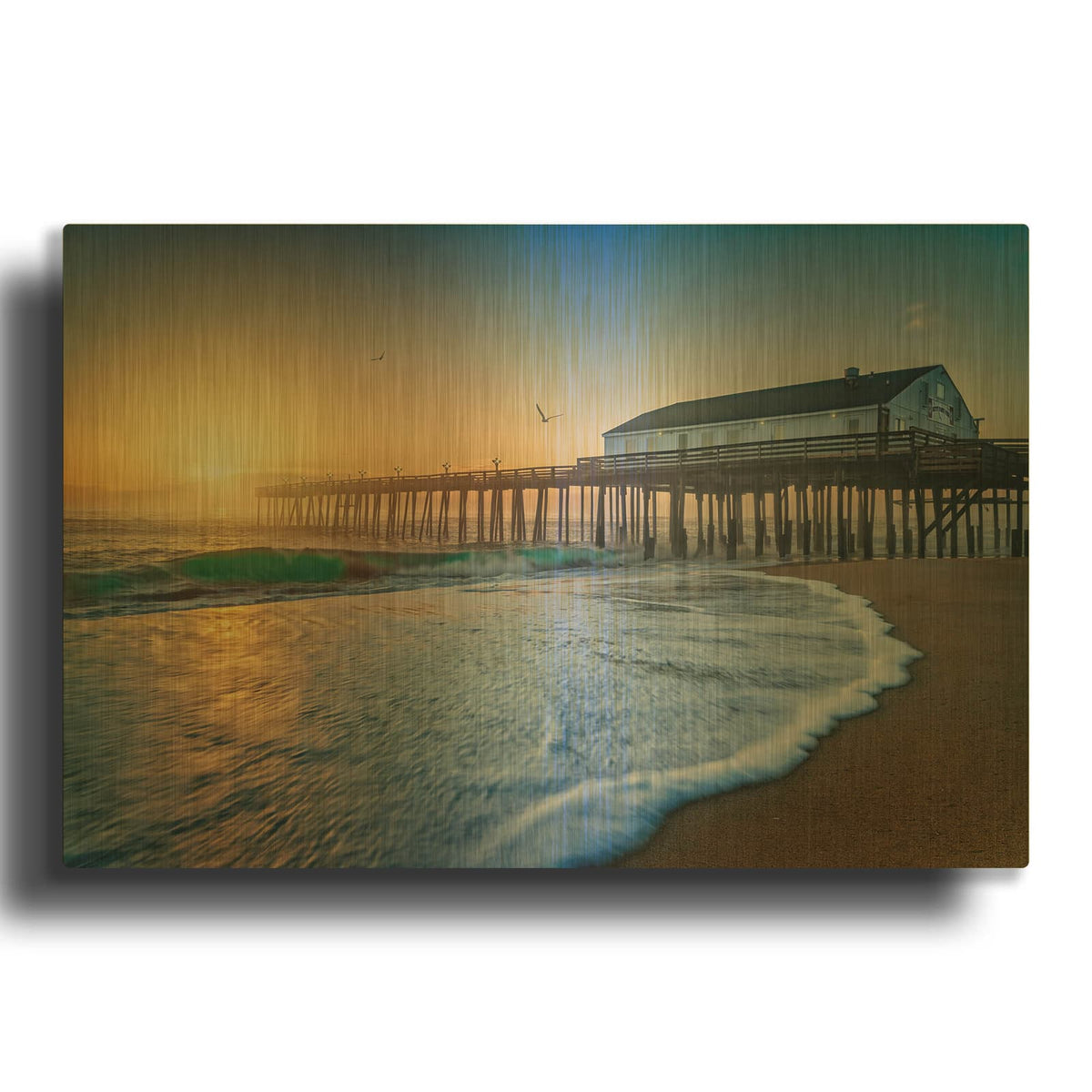 'Sunrise At Kitty Hawk Pier' By Rick Berk Gold Metal Wall Art