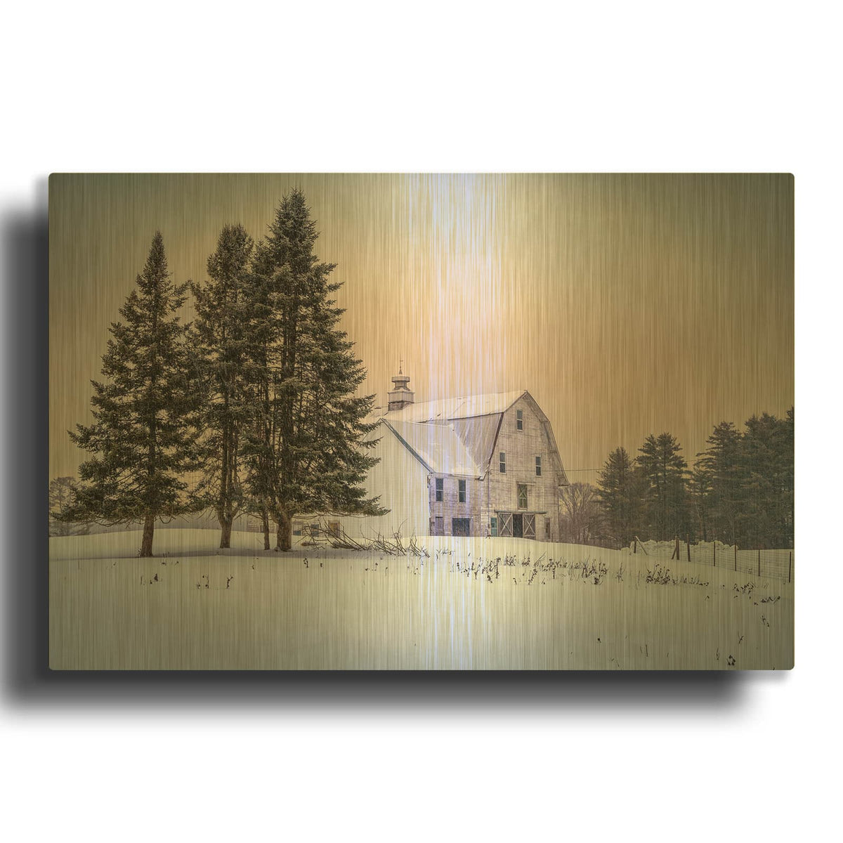 'Winter At The Barn' By Rick Berk Gold Metal Wall Art
