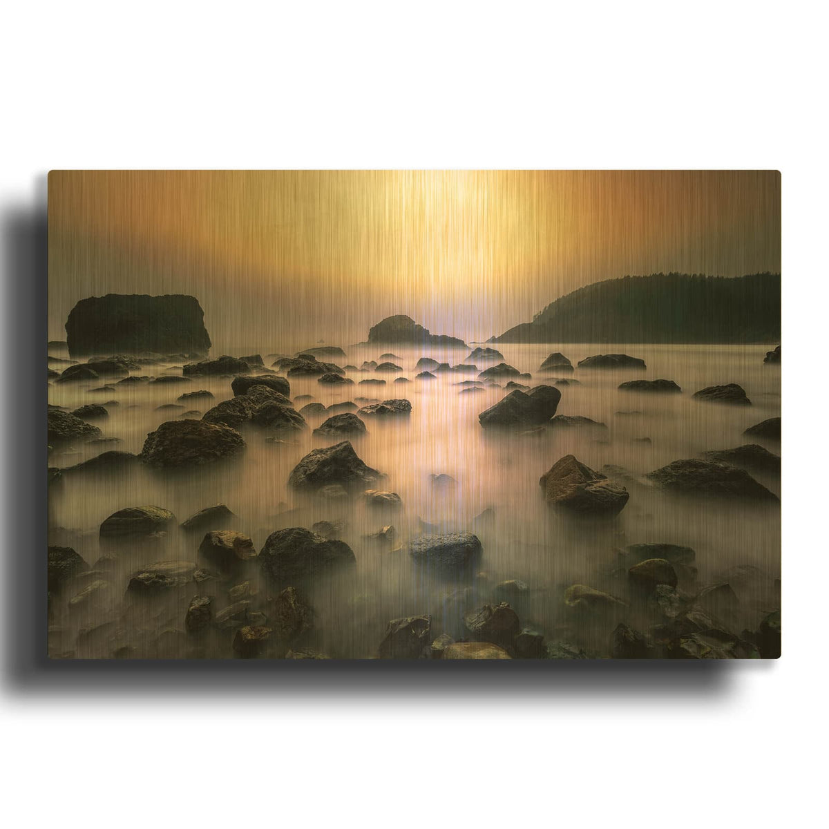 'Sunset In The Mist' By Rick Berk Gold Metal Wall Art
