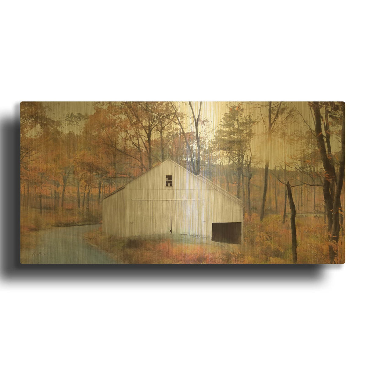 'Fall at the Barn' By Lori Deiter Gold Metal Wall Art