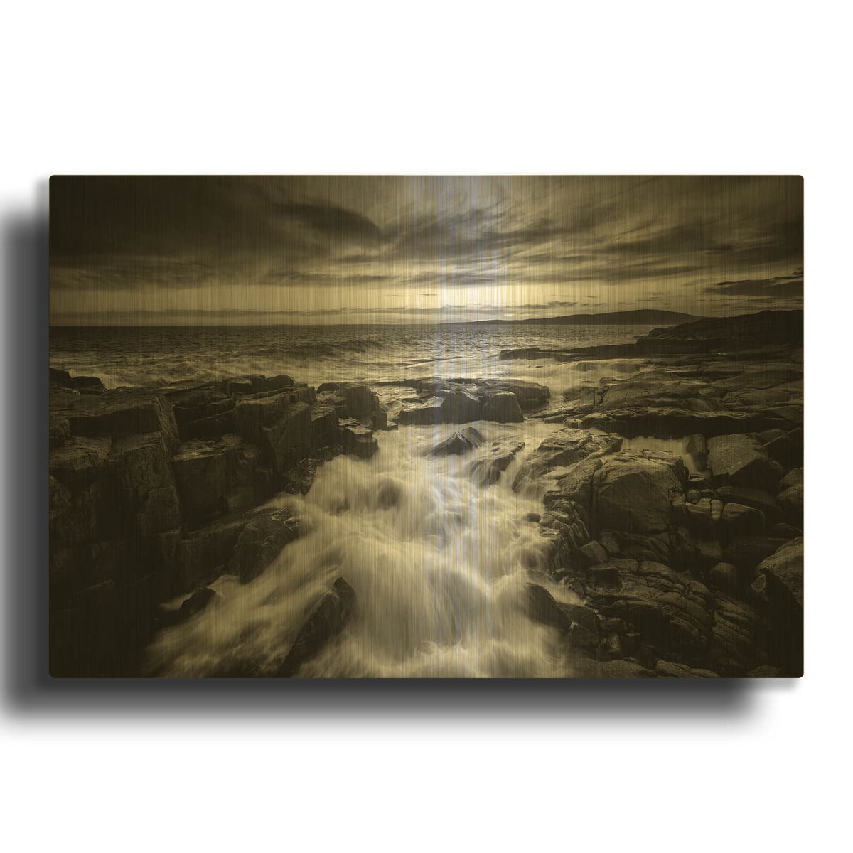 'Rising Tide At Schoodic Point Black & White' By Rick Berk Gold Metal Wall Art