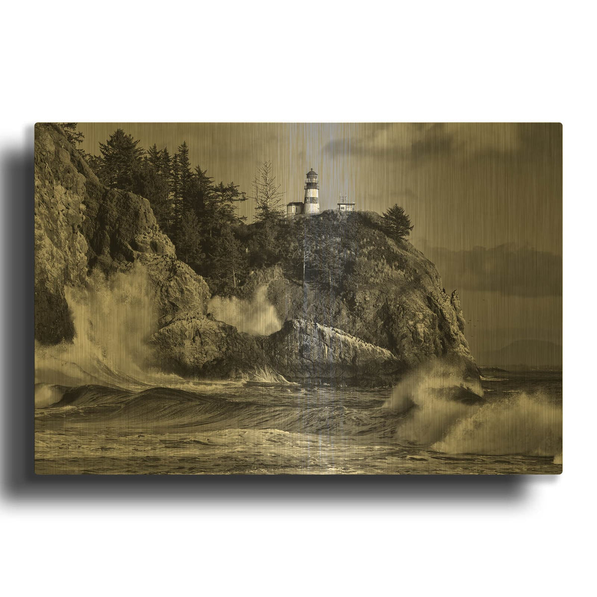 'Rising Tide At Cape Disappointment Monochrome' By Rick Berk Gold Metal Wall Art