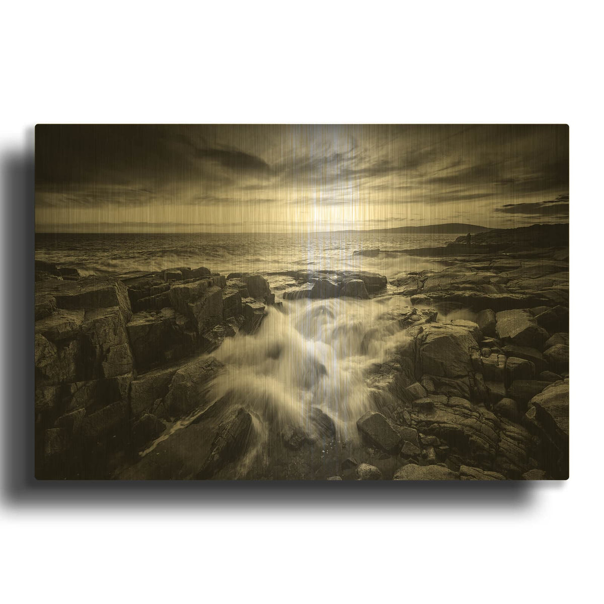 'Red Sky At Dusk Black And White' By Rick Berk Gold Metal Wall Art