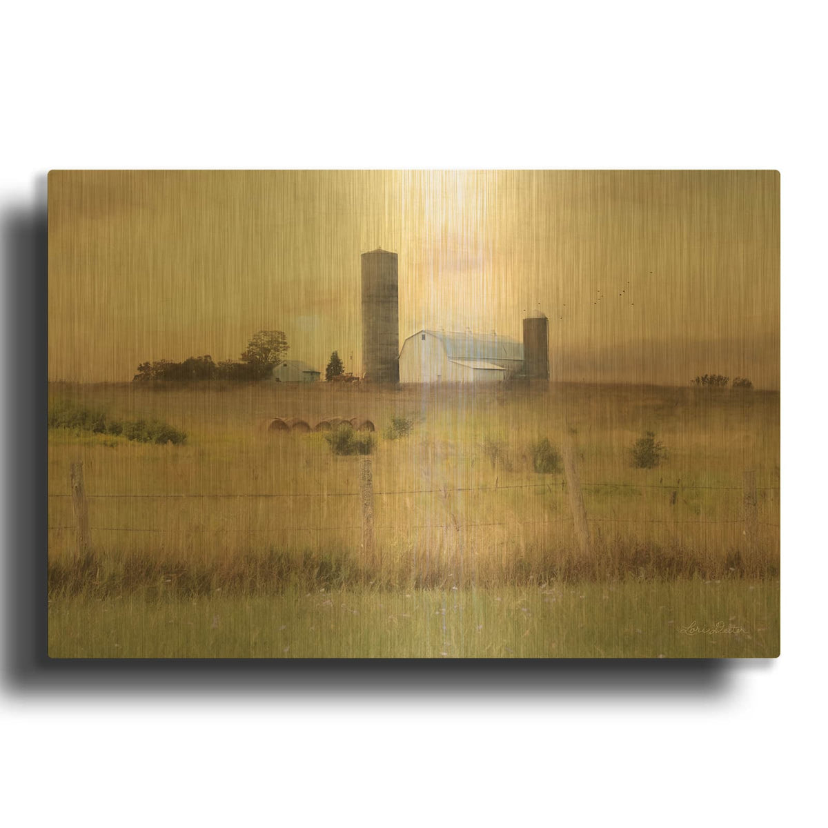 'Sunset at the Dexter Farm' By Lori Deiter Gold Metal Wall Art