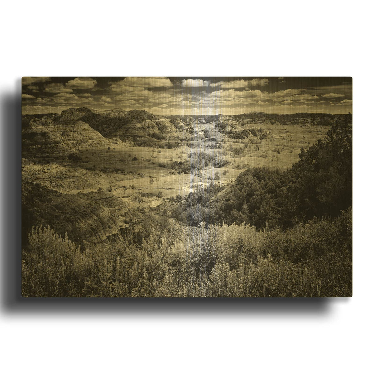 'Little Missouri Badlands B&w' By Rick Berk Gold Metal Wall Art