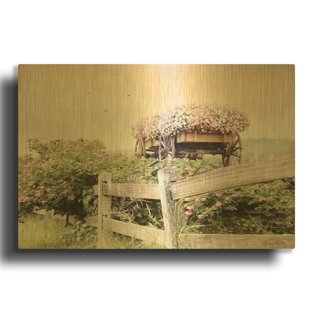 'Flower Wagon' By Lori Deiter Gold Metal Wall Art