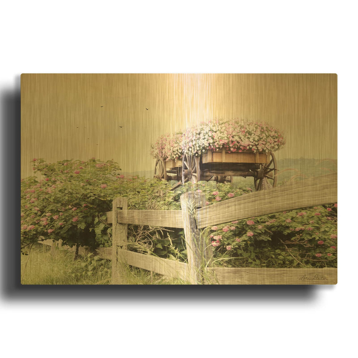 'Flower Wagon' By Lori Deiter Gold Metal Wall Art