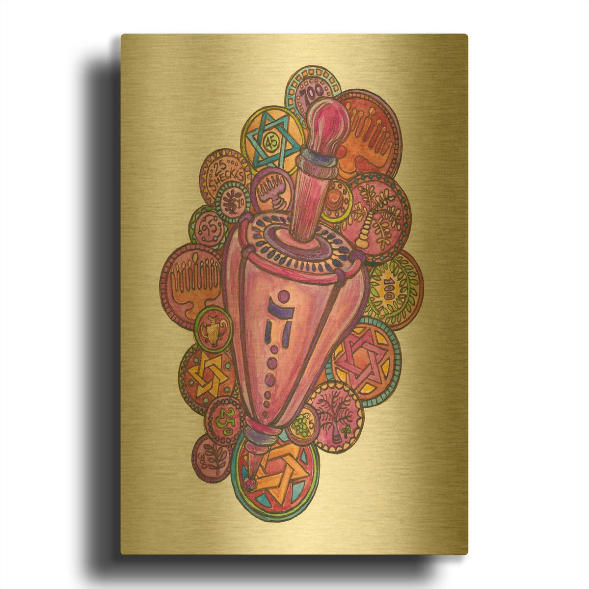 'Dreidl And Coins Multi Color' By Andrea Strongwater Gold Metal Wall Art