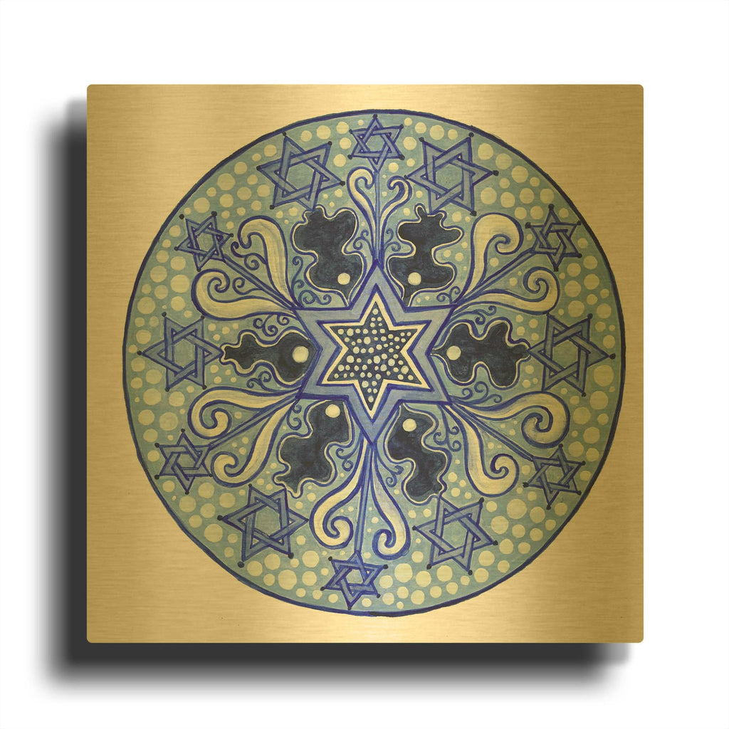'Star Circle Blues' By Andrea Strongwater Gold Metal Wall Art