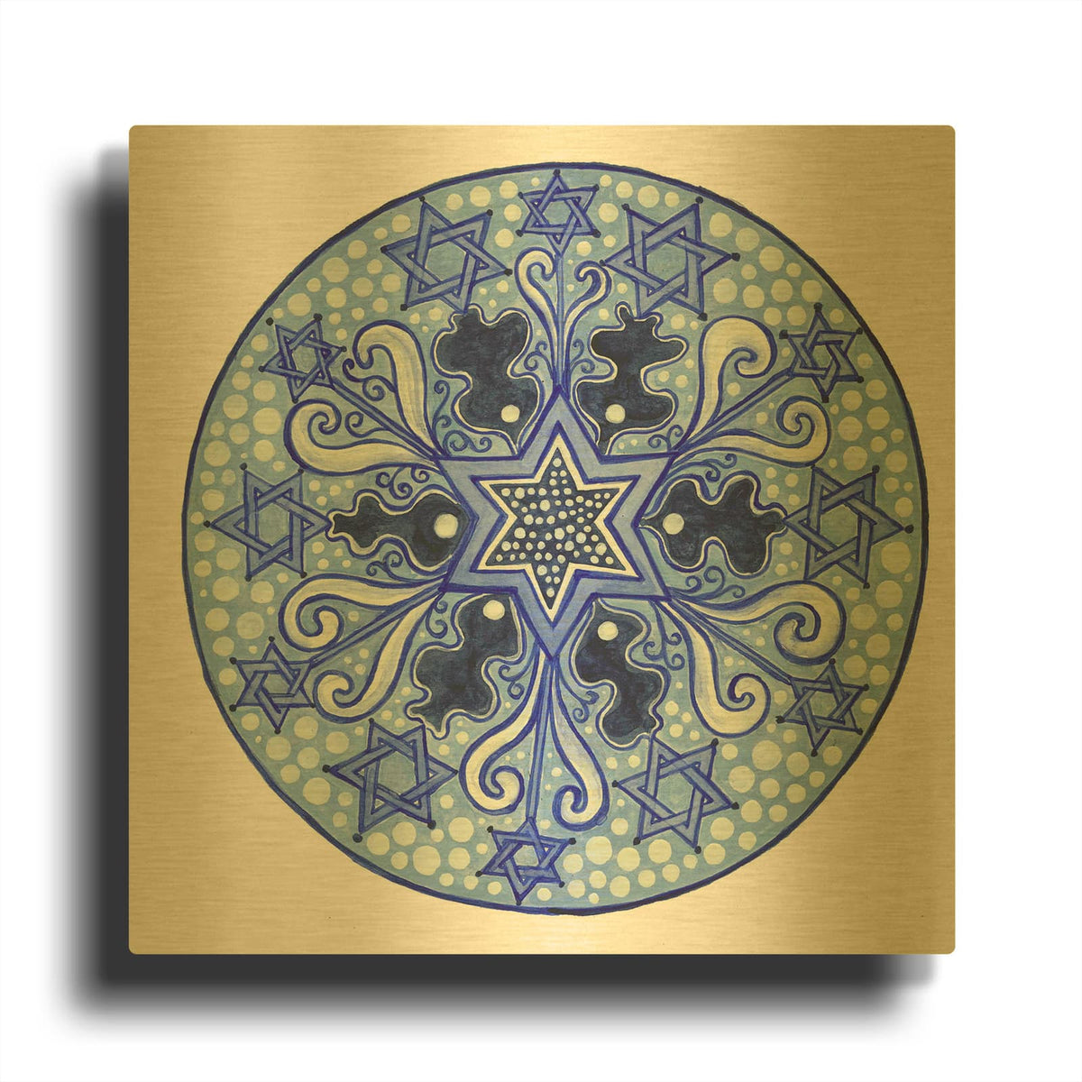 'Star Circle Blues' By Andrea Strongwater Gold Metal Wall Art