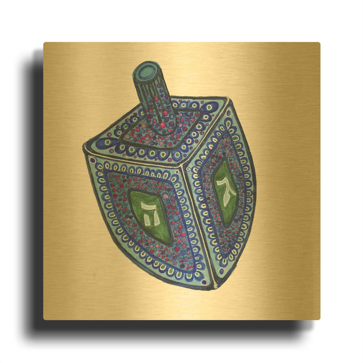 'Dreidl Blue' By Andrea Strongwater Gold Metal Wall Art