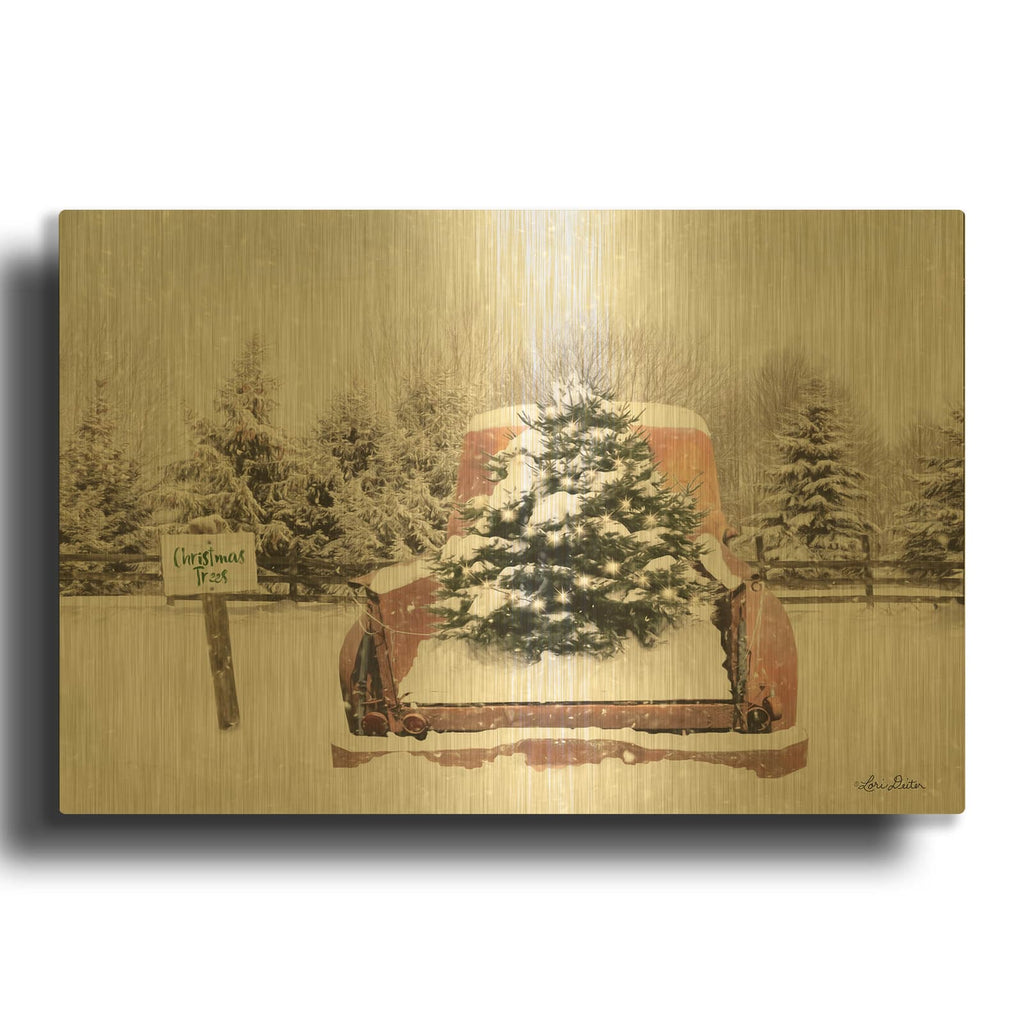 'Rustic Christmas Trees' By Lori Deiter Gold Metal Wall Art