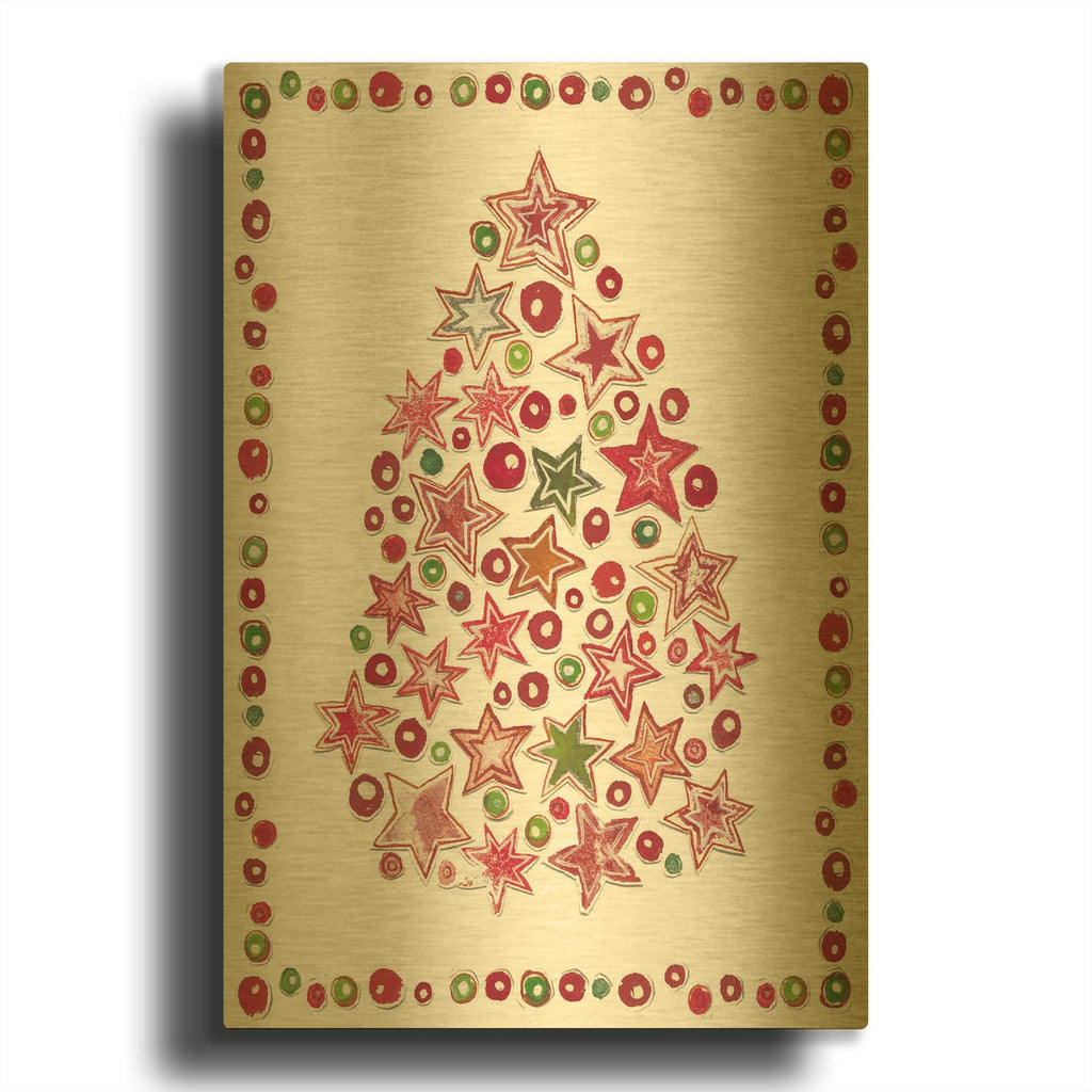 'Stamped Stars Christmas Tree' By Andrea Strongwater Gold Metal Wall Art