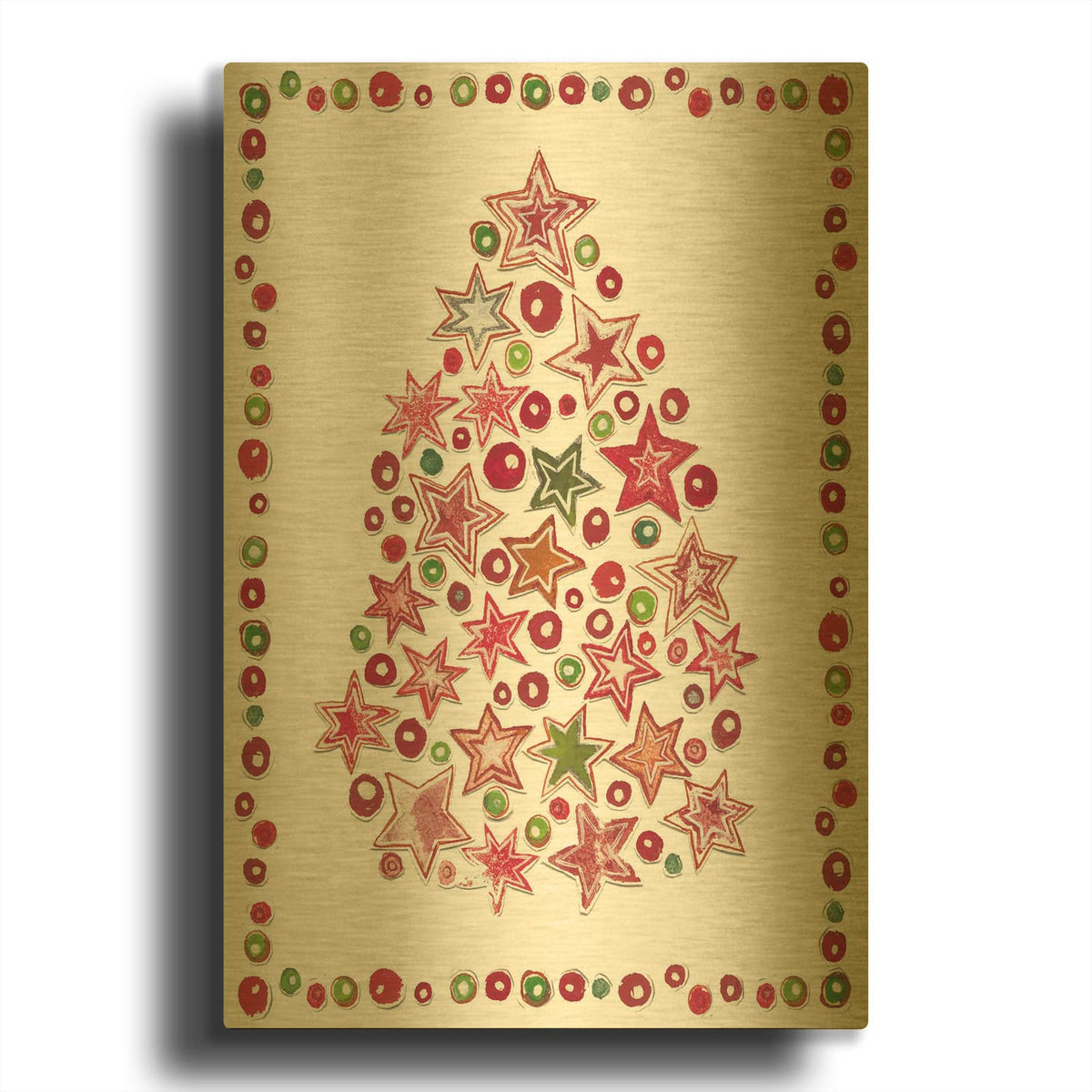 'Stamped Stars Christmas Tree' By Andrea Strongwater Gold Metal Wall Art