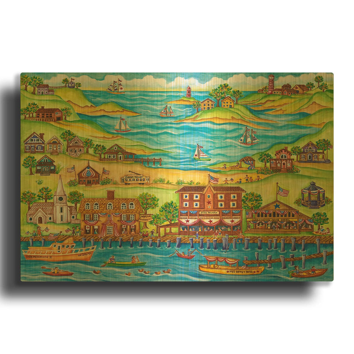 'Maine Coast July 4th' By Andrea Strongwater Gold Metal Wall Art