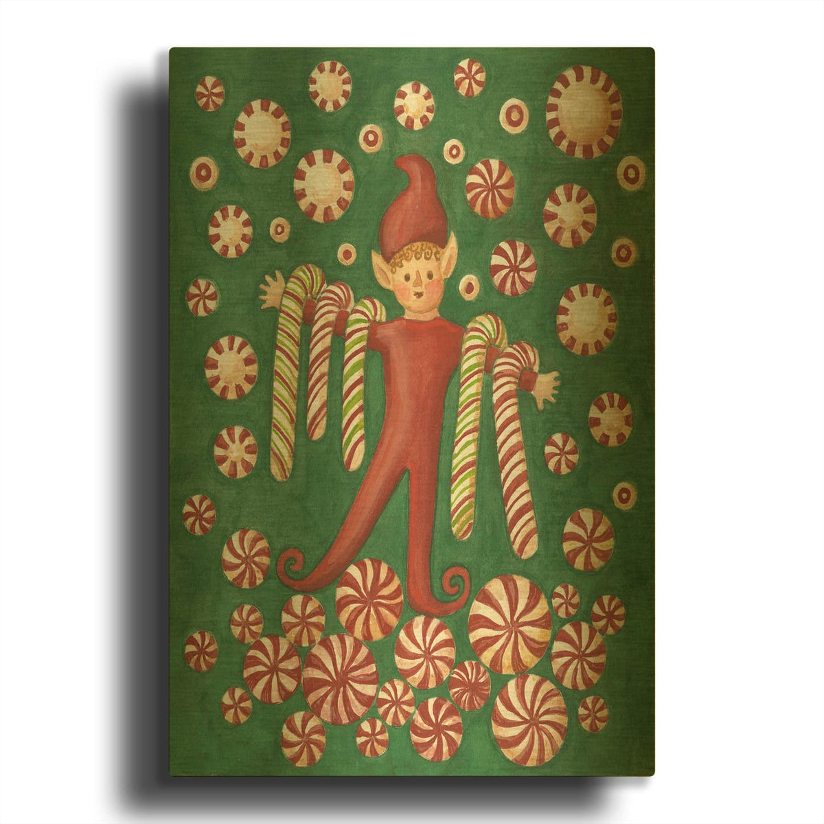 'Holiday Elf And Candy' By Andrea Strongwater Gold Metal Wall Art