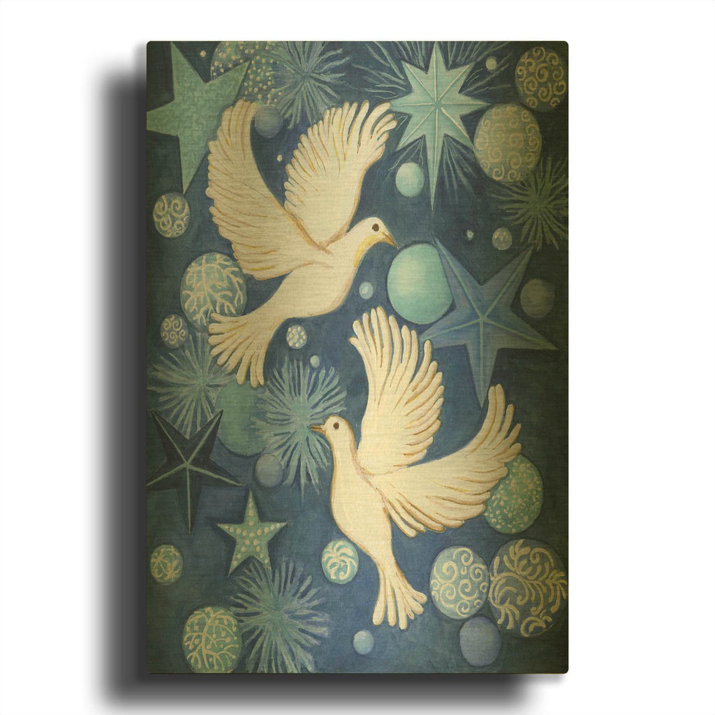 'Christmas Doves' By Andrea Strongwater Gold Metal Wall Art