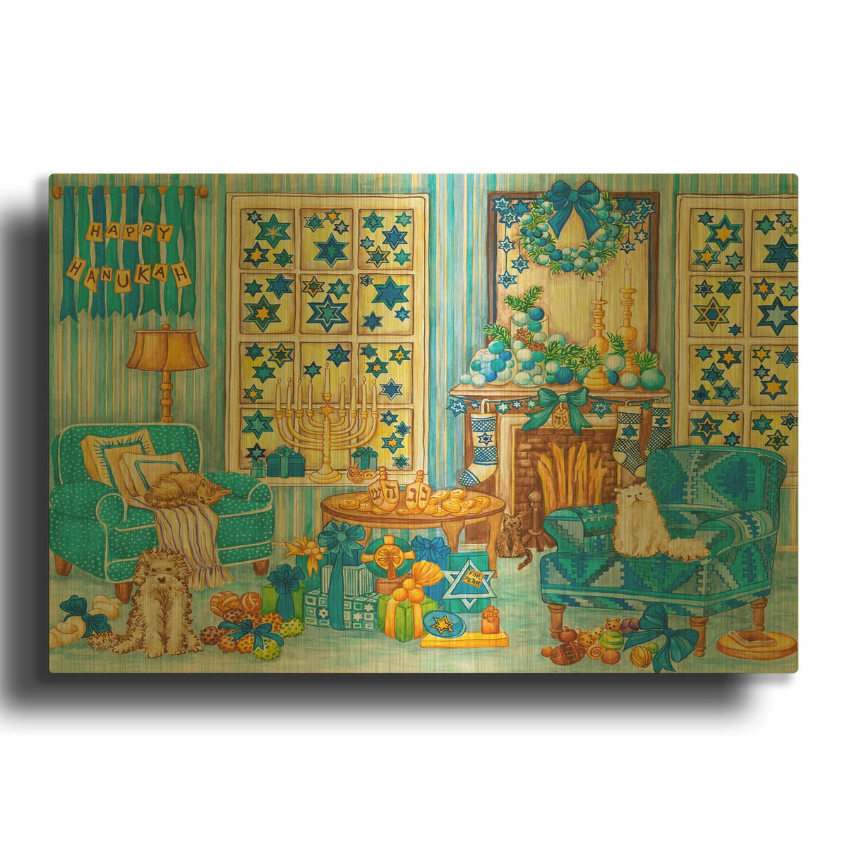 'Hanukah Living Room' By Andrea Strongwater Gold Metal Wall Art