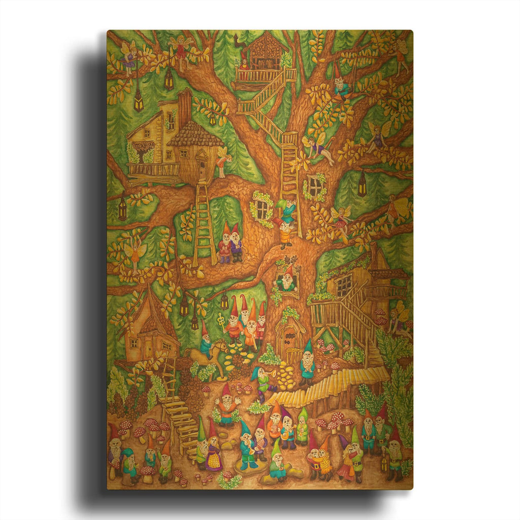 'Gnomes Dance Party' By Andrea Strongwater Gold Metal Wall Art