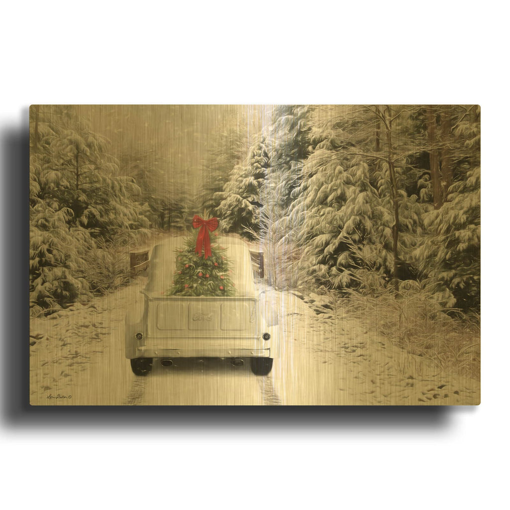 'Picking Up the Tree' By Lori Deiter Gold Metal Wall Art