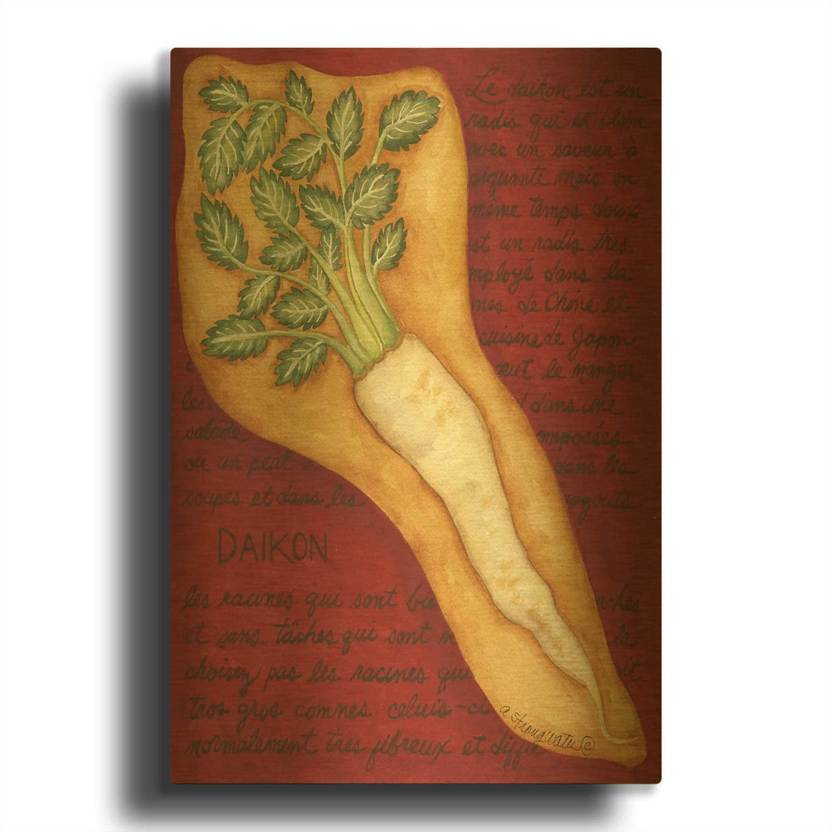 'Veggies On Red L Daikon' By Andrea Strongwater Gold Metal Wall Art