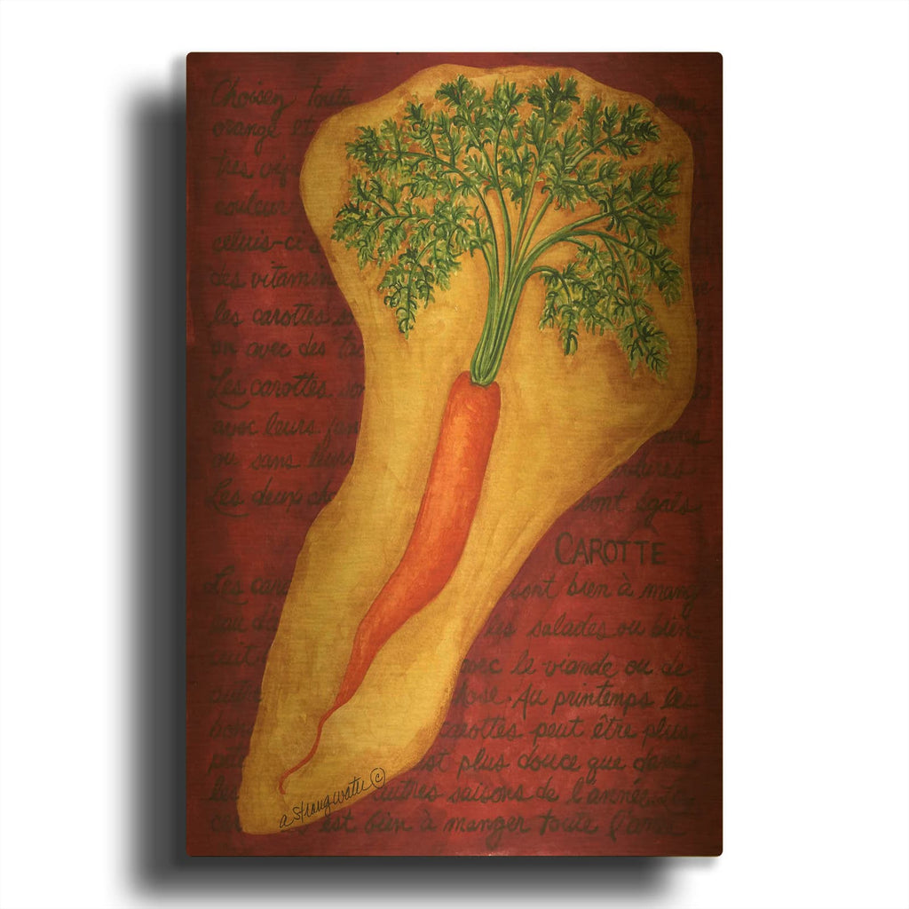 'Veggies On Red L Carotte' By Andrea Strongwater Gold Metal Wall Art