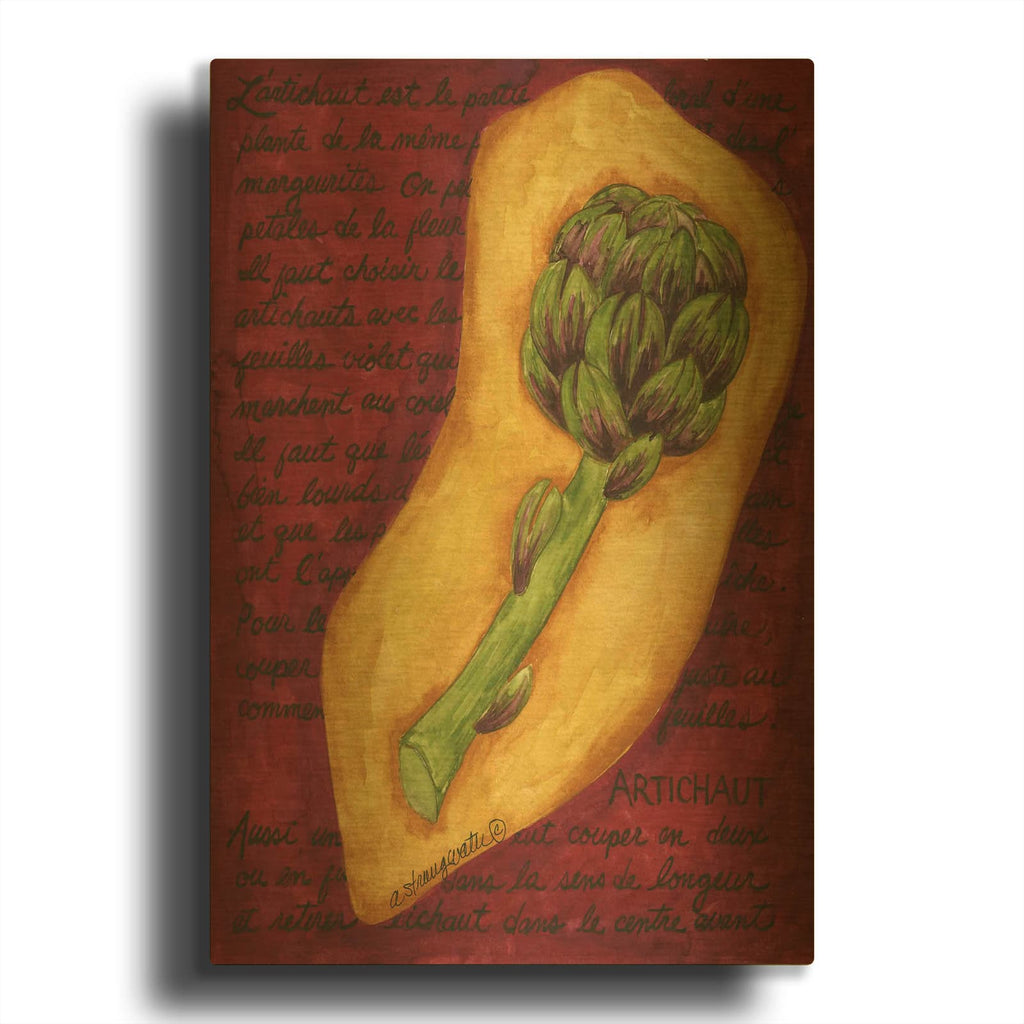 'Veggies On Red L Artichaut' By Andrea Strongwater Gold Metal Wall Art