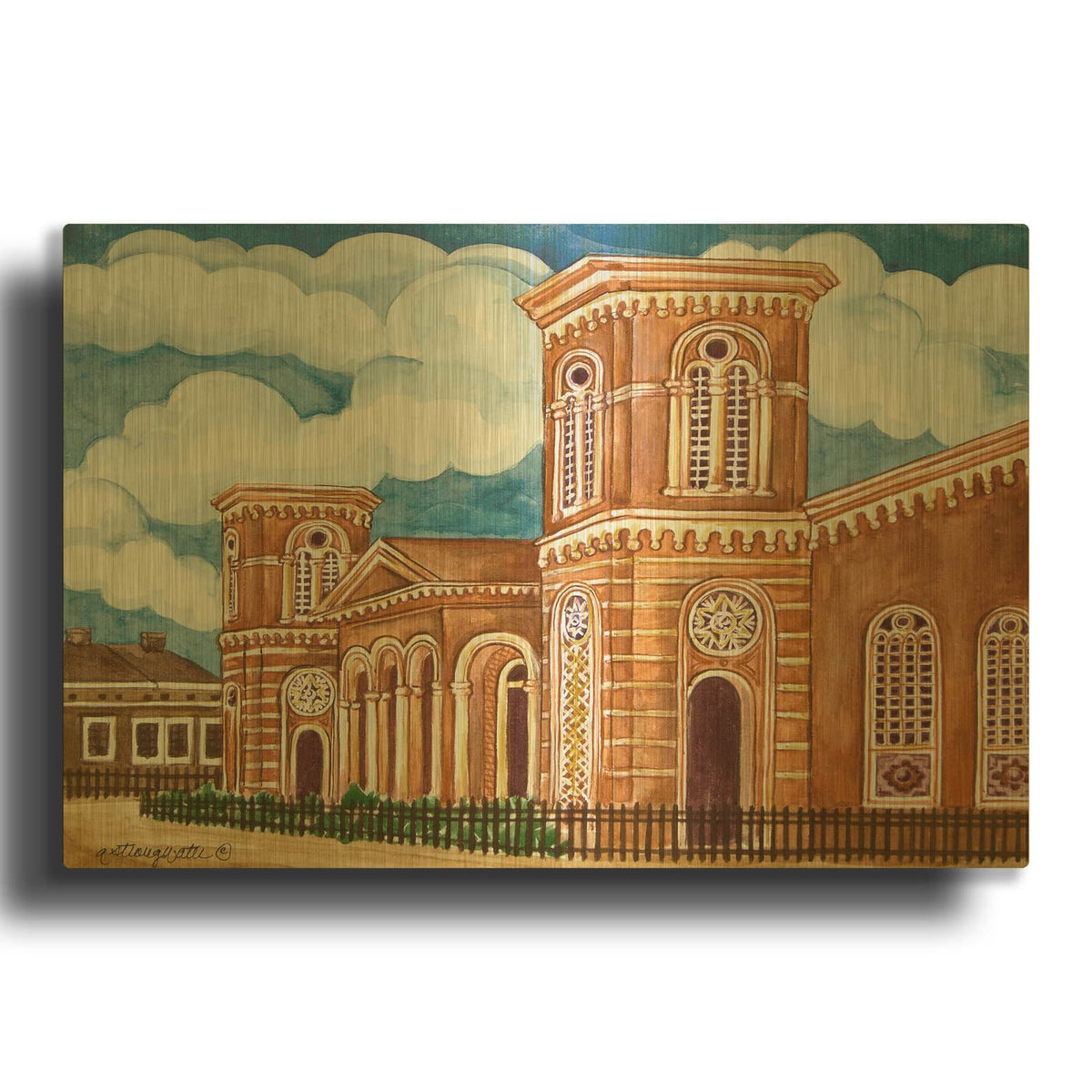 'Synagogue Wiznitz Exterior' By Andrea Strongwater Gold Metal Wall Art