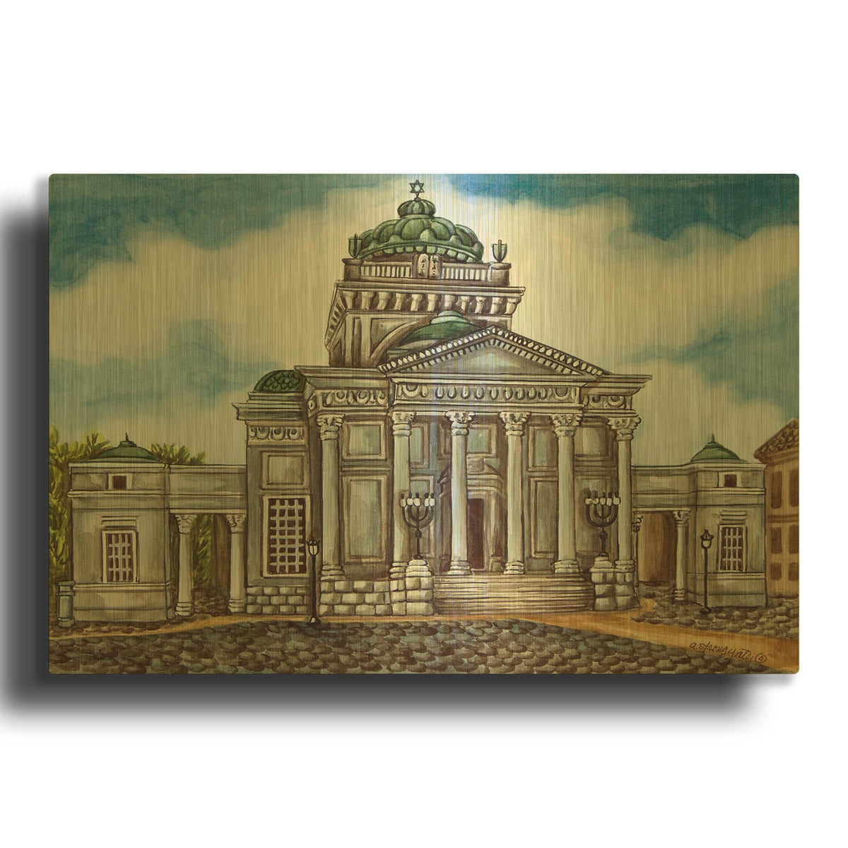 'Synagogue Warsaw Exterior' By Andrea Strongwater Gold Metal Wall Art