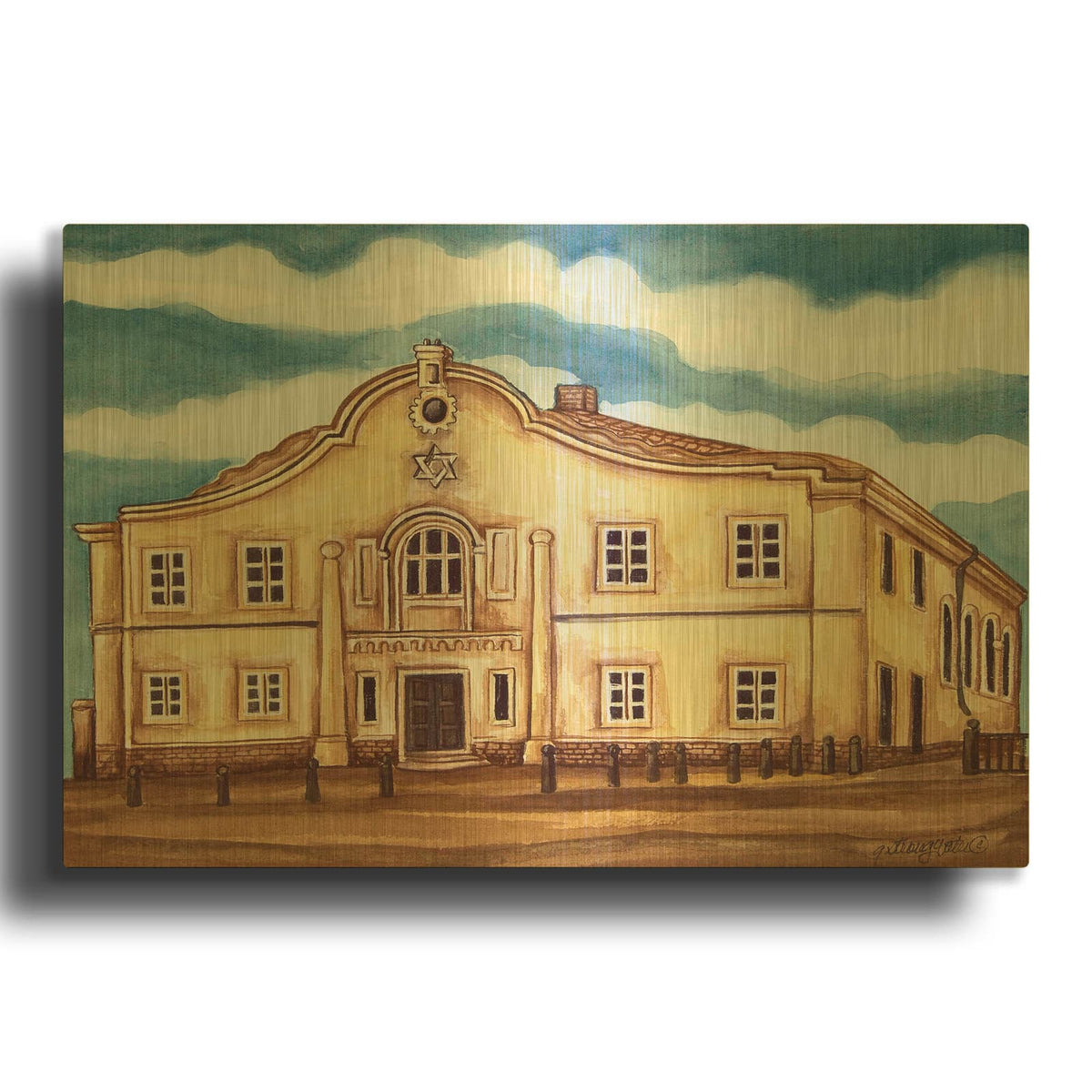 'Synagogue Telz Exterior' By Andrea Strongwater Gold Metal Wall Art