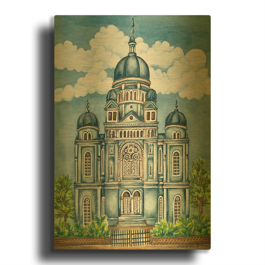'Synagogue Lodz Exterior' By Andrea Strongwater Gold Metal Wall Art
