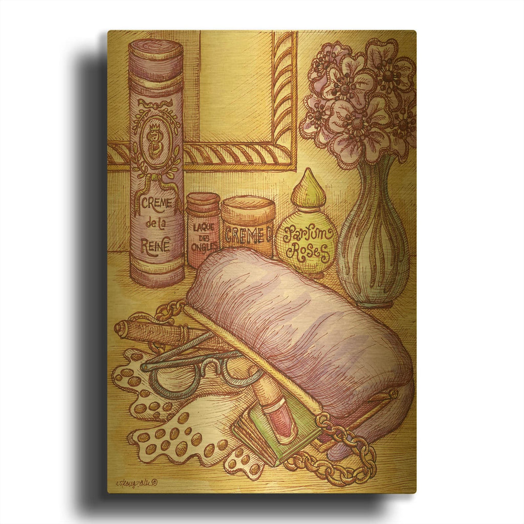 'Shelf With Clutch' By Andrea Strongwater Gold Metal Wall Art
