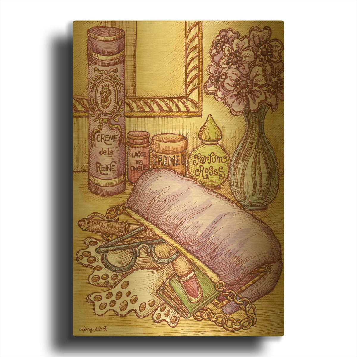 'Shelf With Clutch' By Andrea Strongwater Gold Metal Wall Art