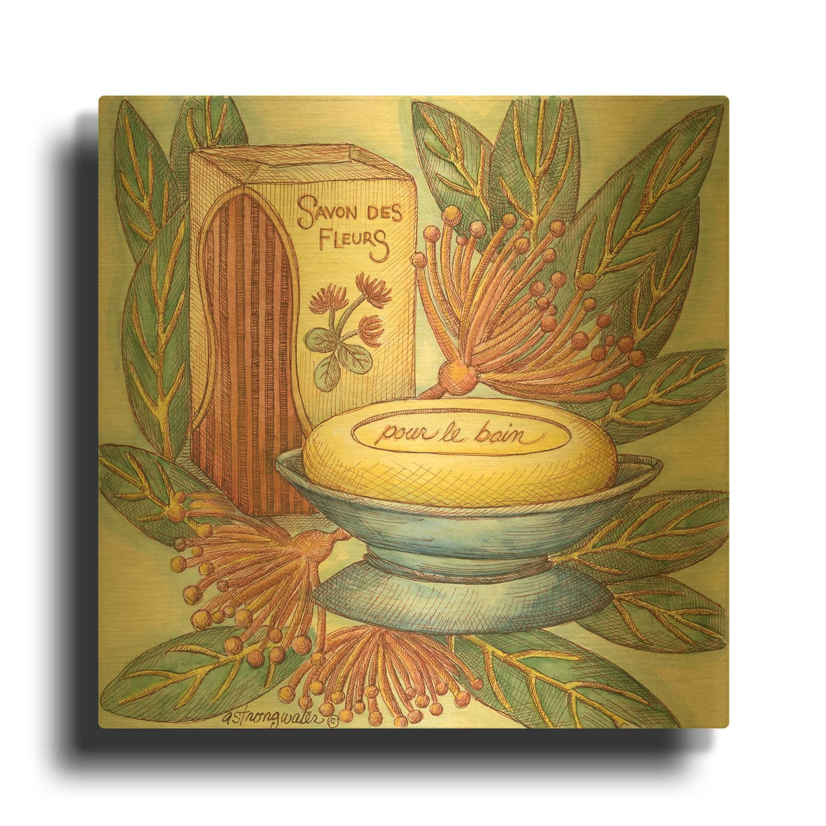 'Savons Des Fleurs' By Andrea Strongwater Gold Metal Wall Art