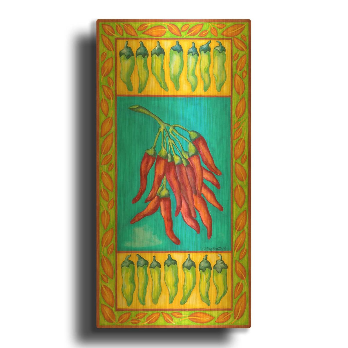 'Peppers With Pale Green' By Andrea Strongwater Gold Metal Wall Art