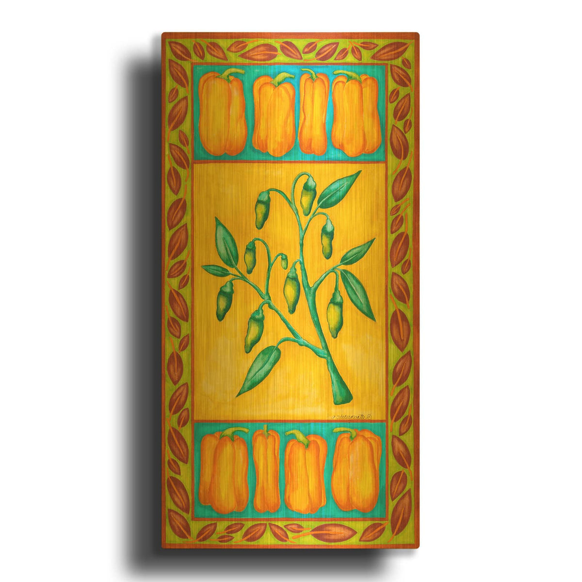 'Peppers Multi Green' By Andrea Strongwater Gold Metal Wall Art