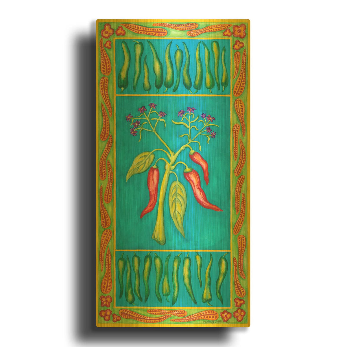 'Pepper With Pepper Boarder' By Andrea Strongwater Gold Metal Wall Art