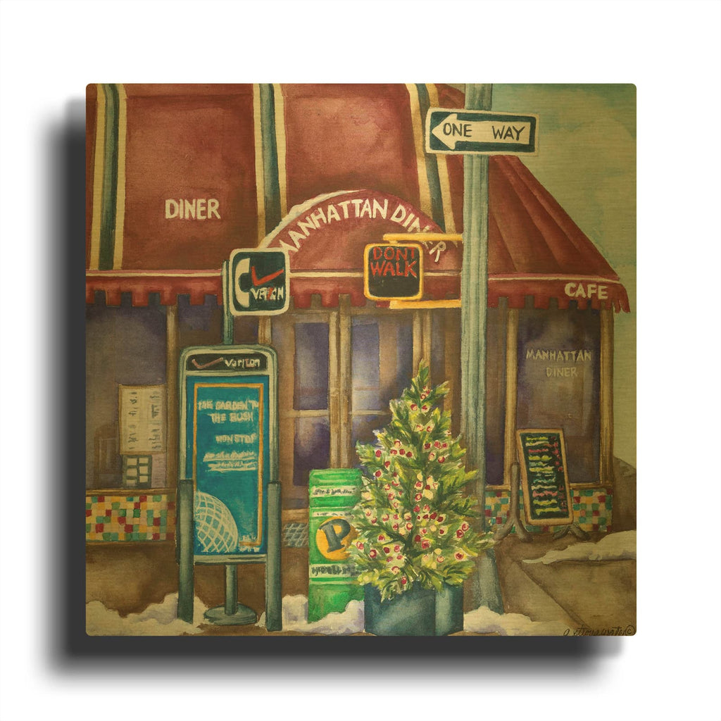 'Cafes Manhatten Diner' By Andrea Strongwater Gold Metal Wall Art