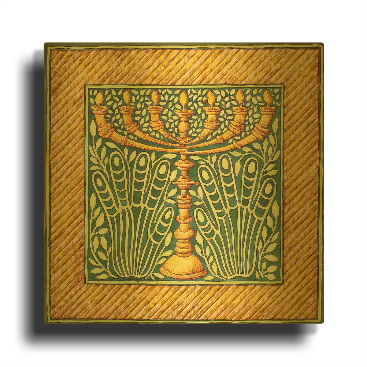 'Jewish Year Menorah With Hands' By Andrea Strongwater Gold Metal Wall Art