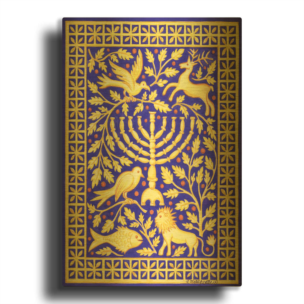 'Hanukah Menorah On Royal Blue' By Andrea Strongwater Gold Metal Wall Art
